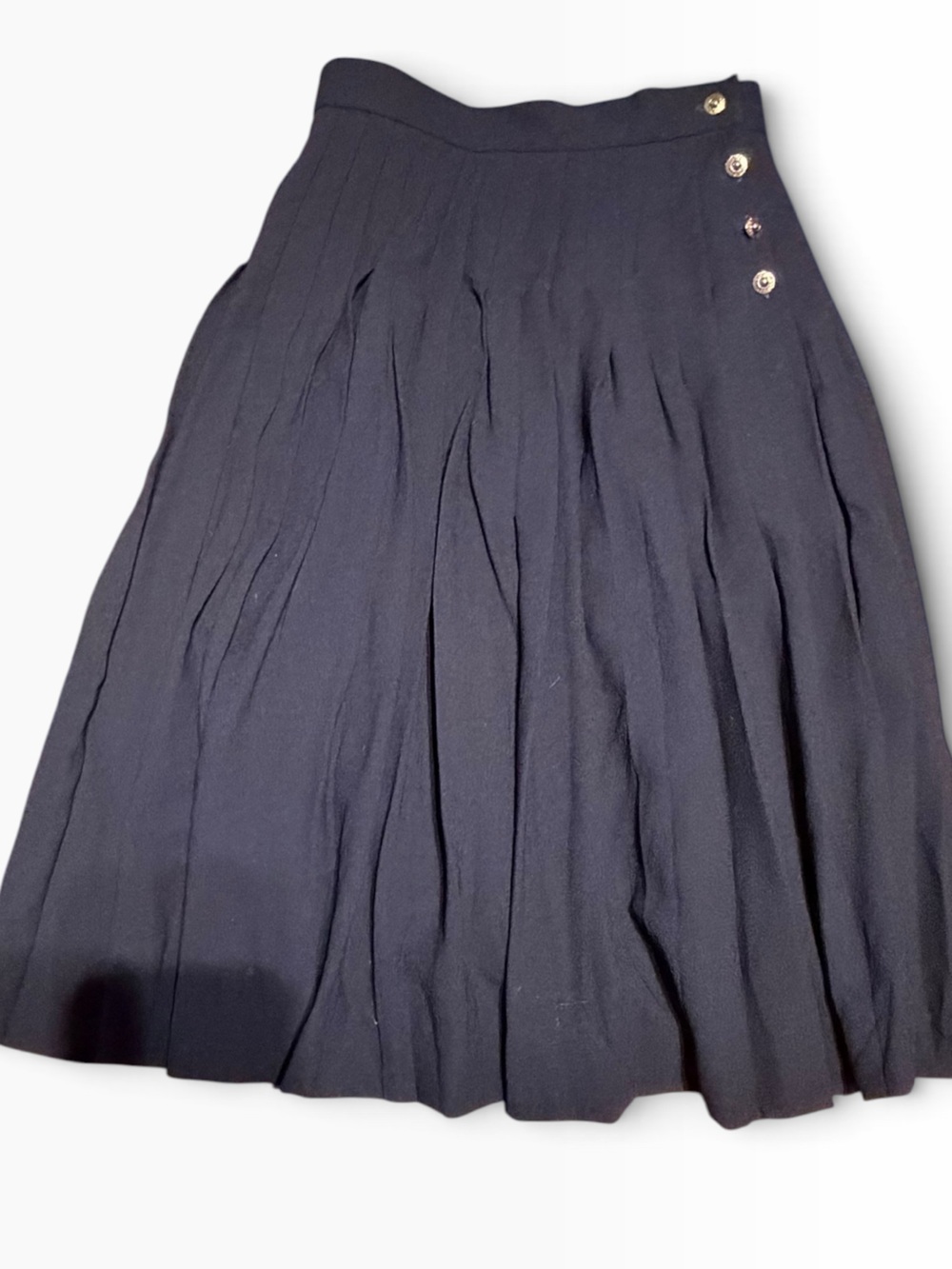 Vintage Jaeger wool Pleated A-Line Skirt with Side gold Buttons fits 26” waist